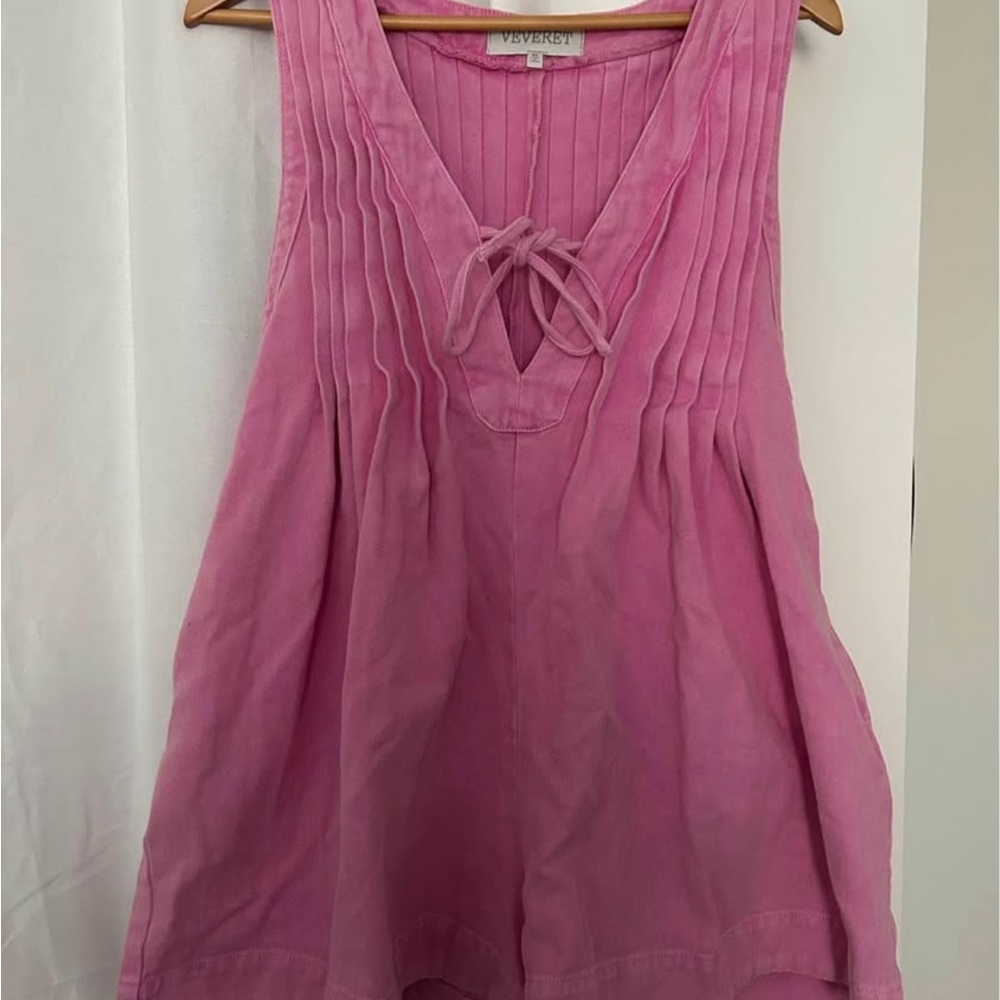 Veveret Pink Pleated Romper Tie Front Boho Flowy Sleeveless Size M